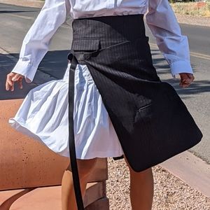 DKNY Asymmetrical Belted Midi Work Skirt